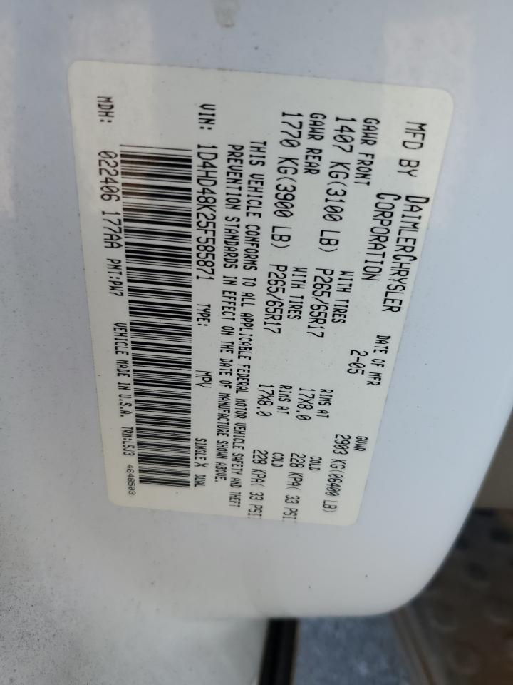 2005 Dodge Durango Slt VIN: 1D4HD48K25F585871 Lot: 54618783