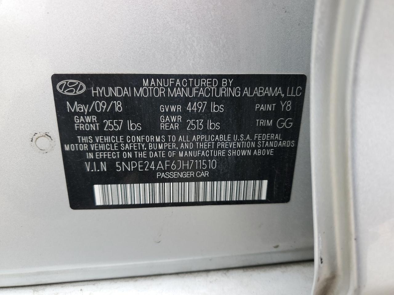 5NPE24AF6JH711510 2018 Hyundai Sonata Se