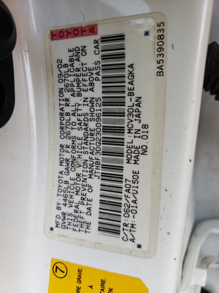 2003 Lexus Es 300 VIN: JTHBF30G230096125 Lot: 68982454