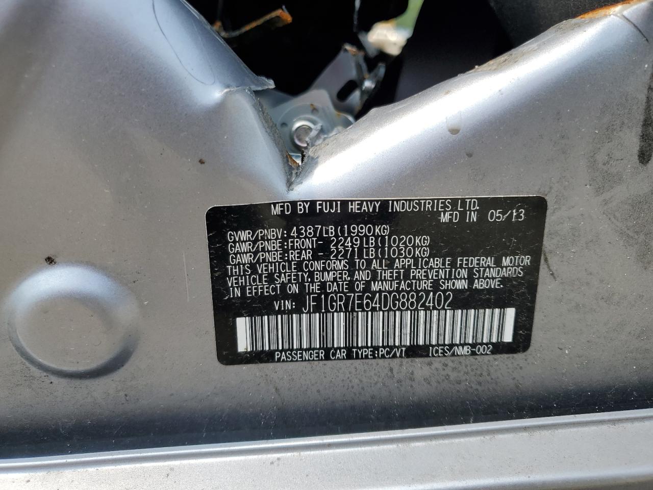 2013 Subaru Impreza Wrx VIN: JF1GR7E64DG882402 Lot: 55025333