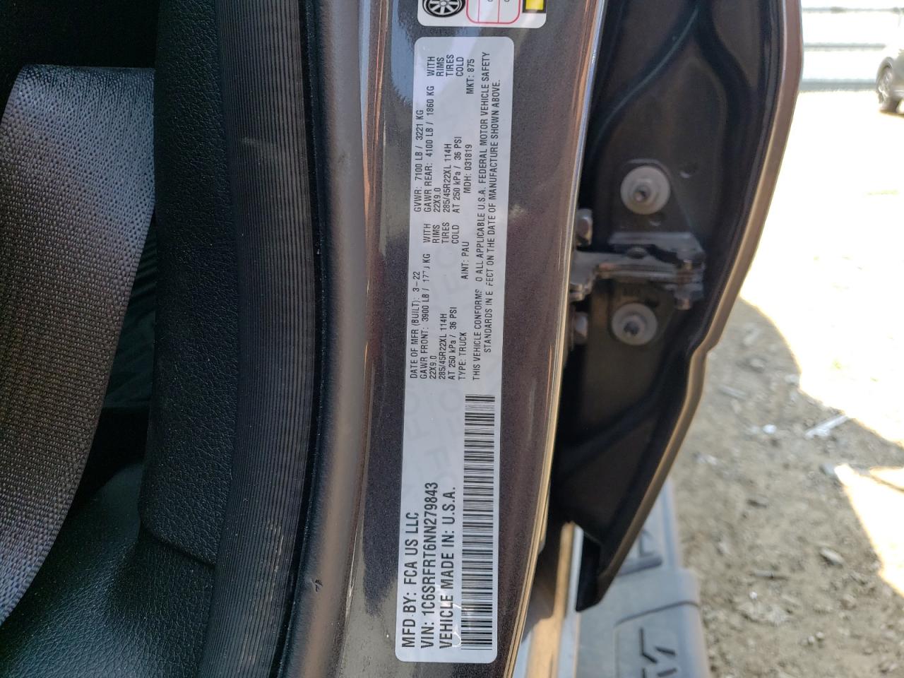 2022 Ram 1500 Laramie VIN: 1C6SRFRT6NN279843 Lot: 55853033