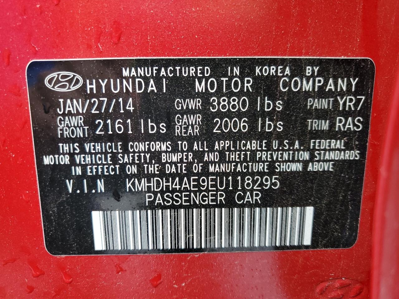 2014 Hyundai Elantra Se VIN: KMHDH4AE9EU118295 Lot: 61389694