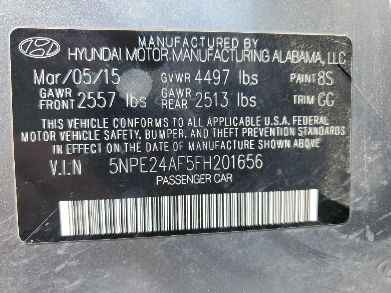 5NPE24AF5FH201656 2015 Hyundai Sonata Se