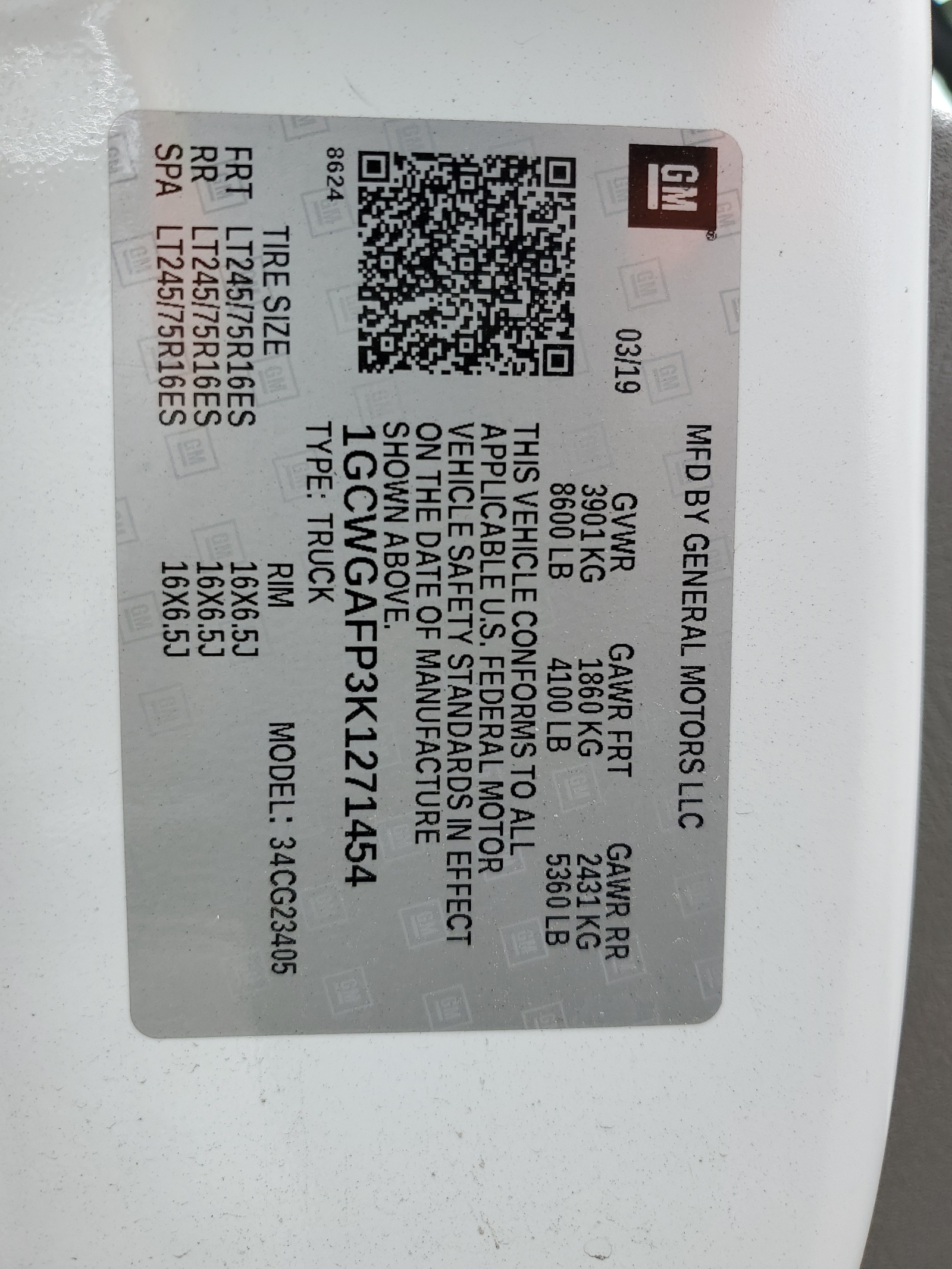 1GCWGAFP3K1271454 2019 Chevrolet Express G2500