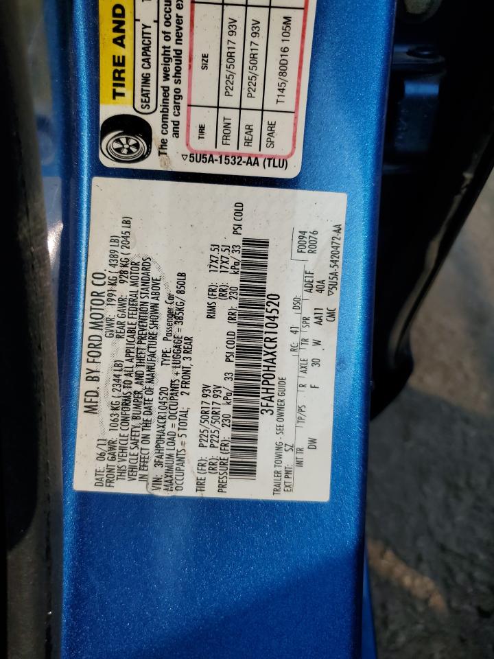 2012 Ford Fusion Se VIN: 3FAHP0HAXCR104520 Lot: 68158814