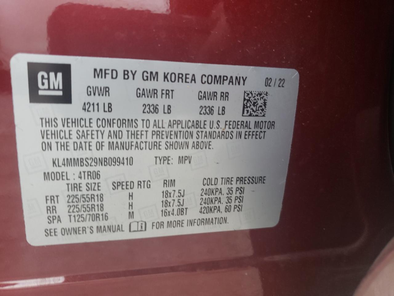 KL4MMBS29NB099410 2022 Buick Encore Gx Preferred