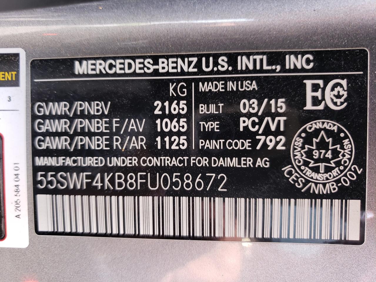 2015 Mercedes-Benz C 300 4Matic VIN: 55SWF4KB8FU058672 Lot: 56169103