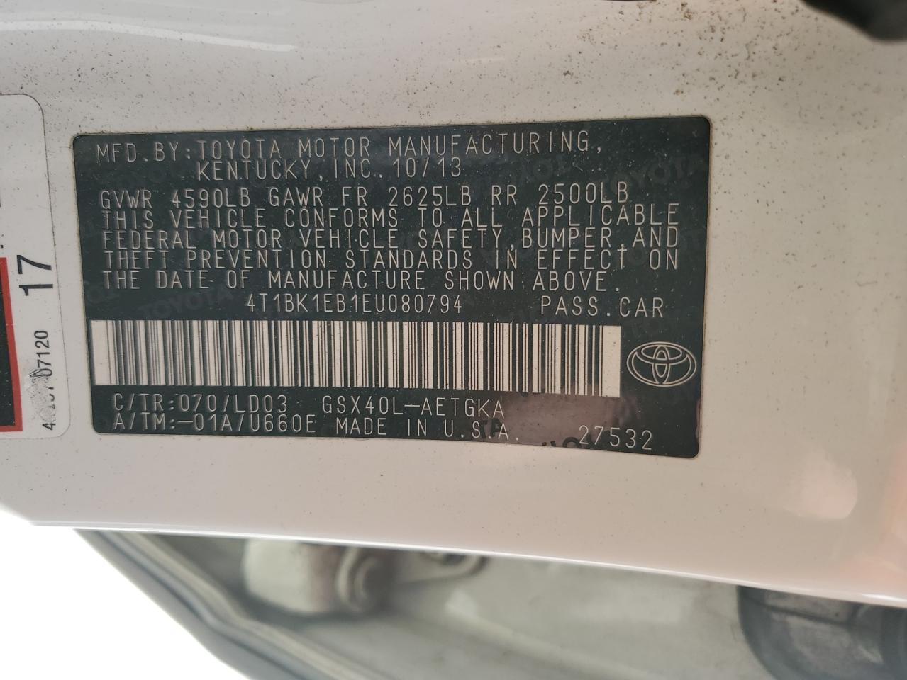 VIN 4T1BK1EB1EU080794 2014 TOYOTA AVALON no.12