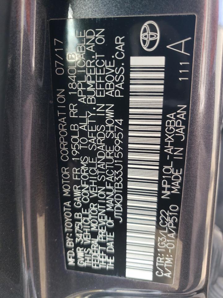 2018 Toyota Prius C VIN: JTDKDTB33J1599574 Lot: 71698025