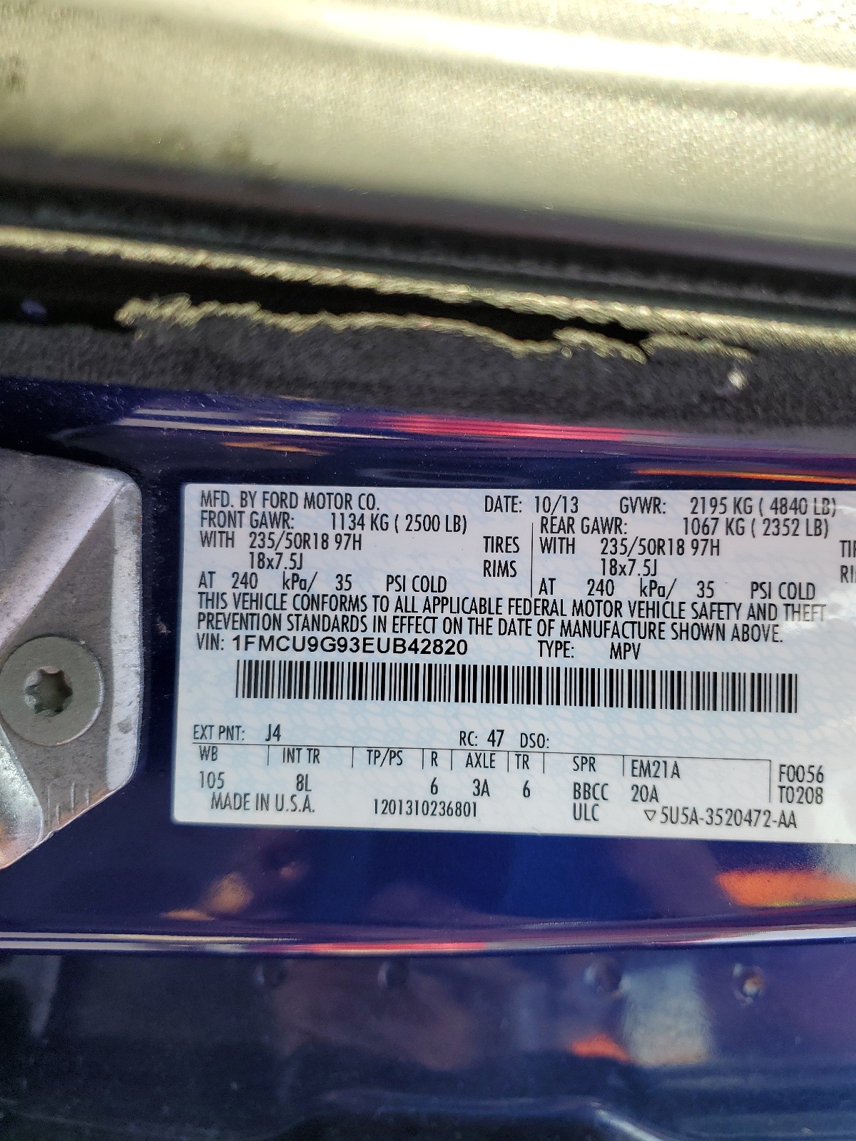 1FMCU9G93EUB42820 2014 Ford Escape Se