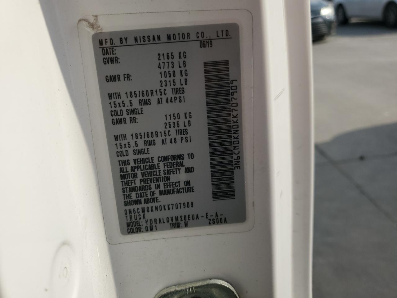 2019 Nissan Nv200 2.5S VIN: 3N6CM0KN0KK707909 Lot: 87091355