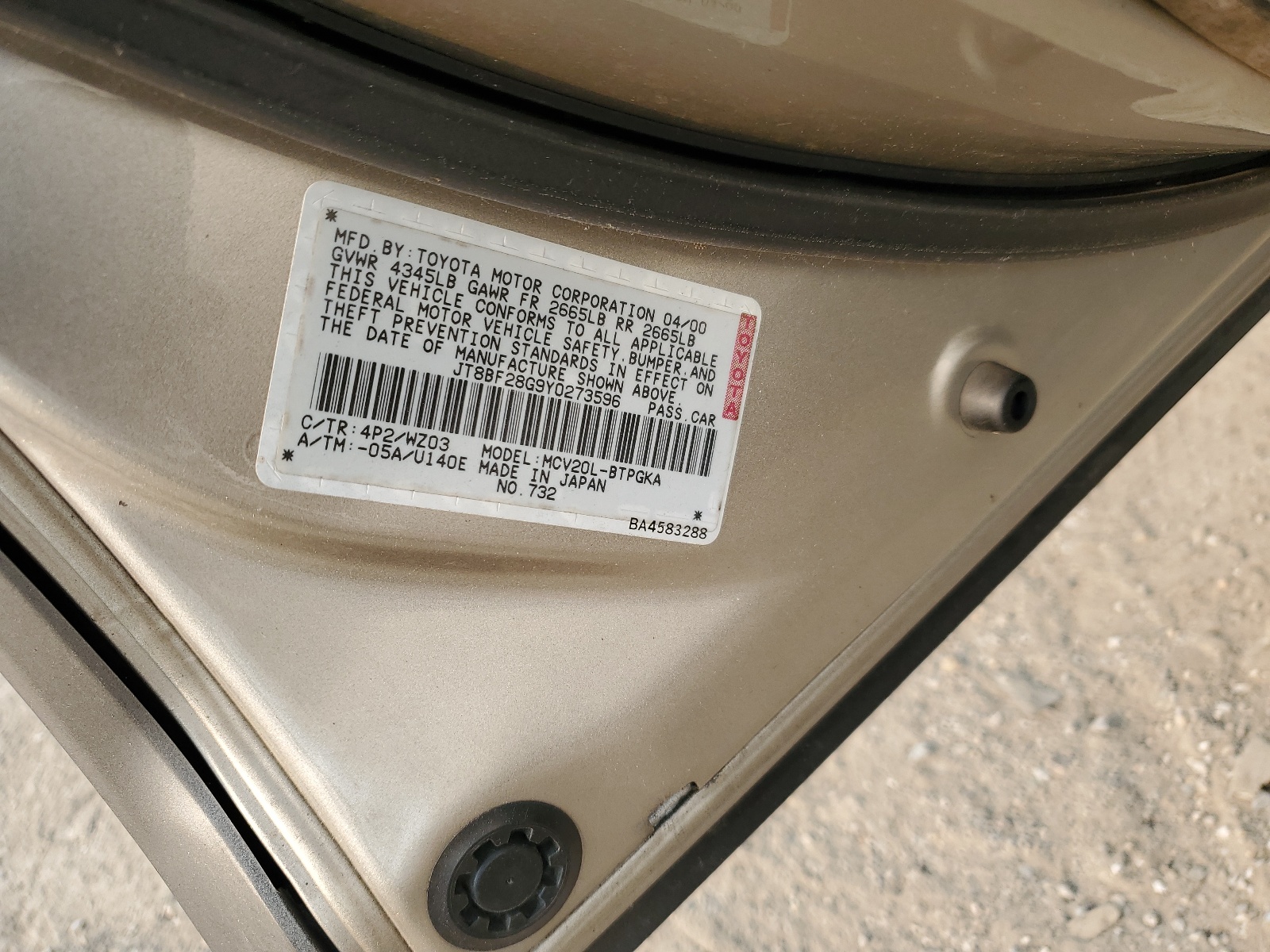 JT8BF28G9Y0273596 2000 Lexus Es 300