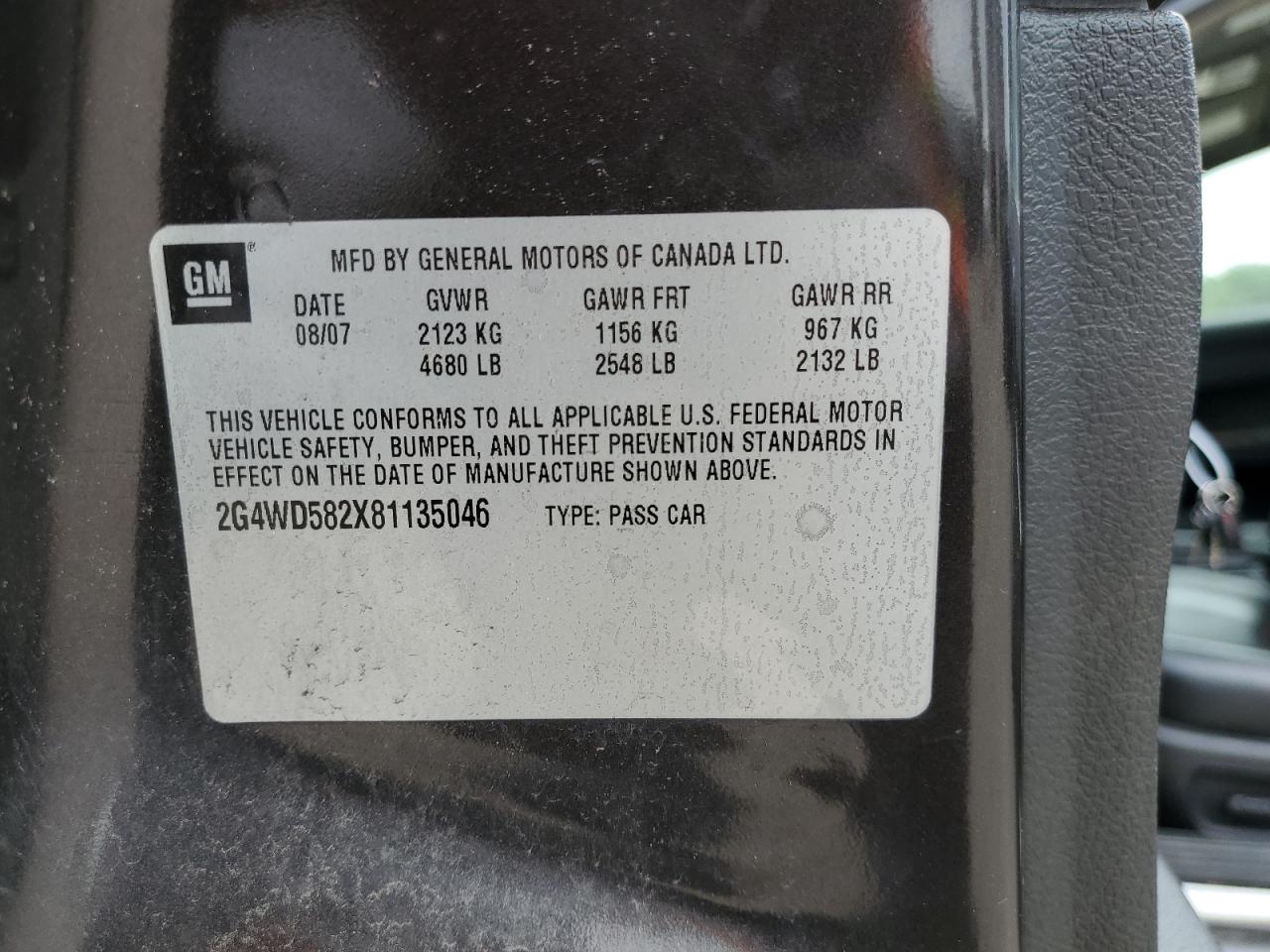 2008 Buick Lacrosse Cxl VIN: 2G4WD582X81135046 Lot: 46199154