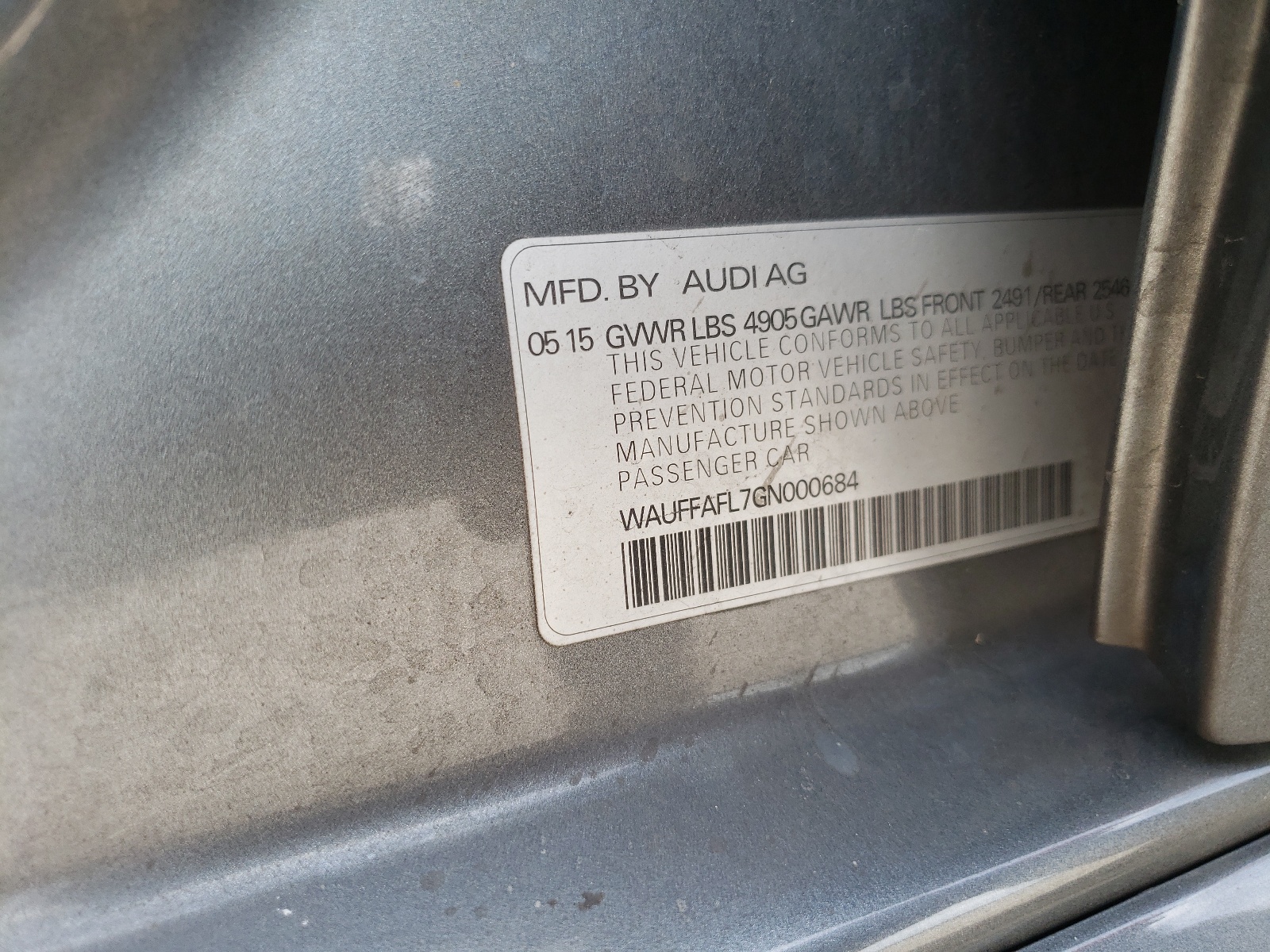 WAUFFAFL7GN000684 2016 Audi A4 Premium Plus S-Line