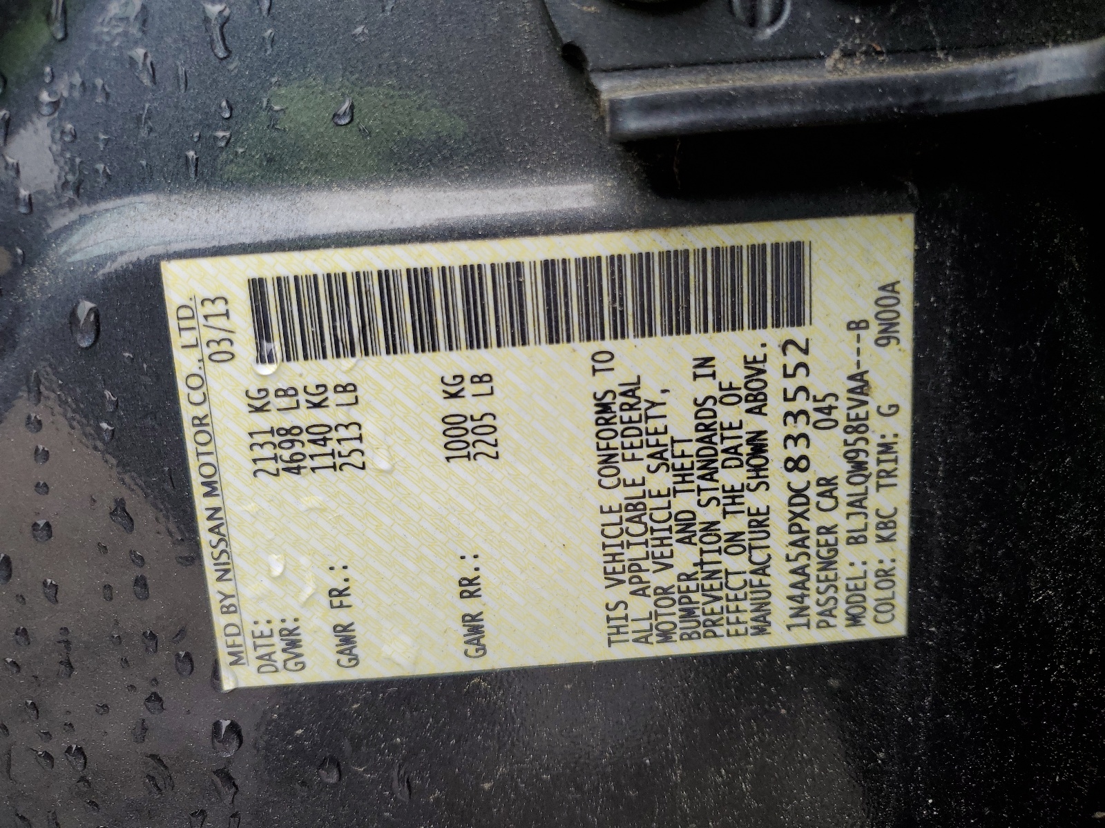 1N4AA5APXDC833552 2013 Nissan Maxima S