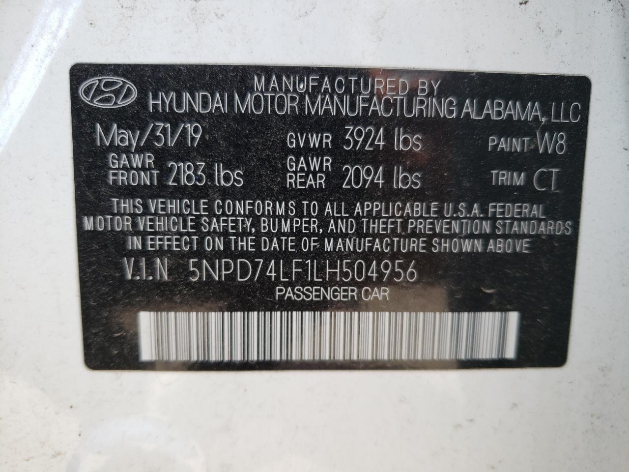 5NPD74LF1LH504956 2020 Hyundai Elantra Se