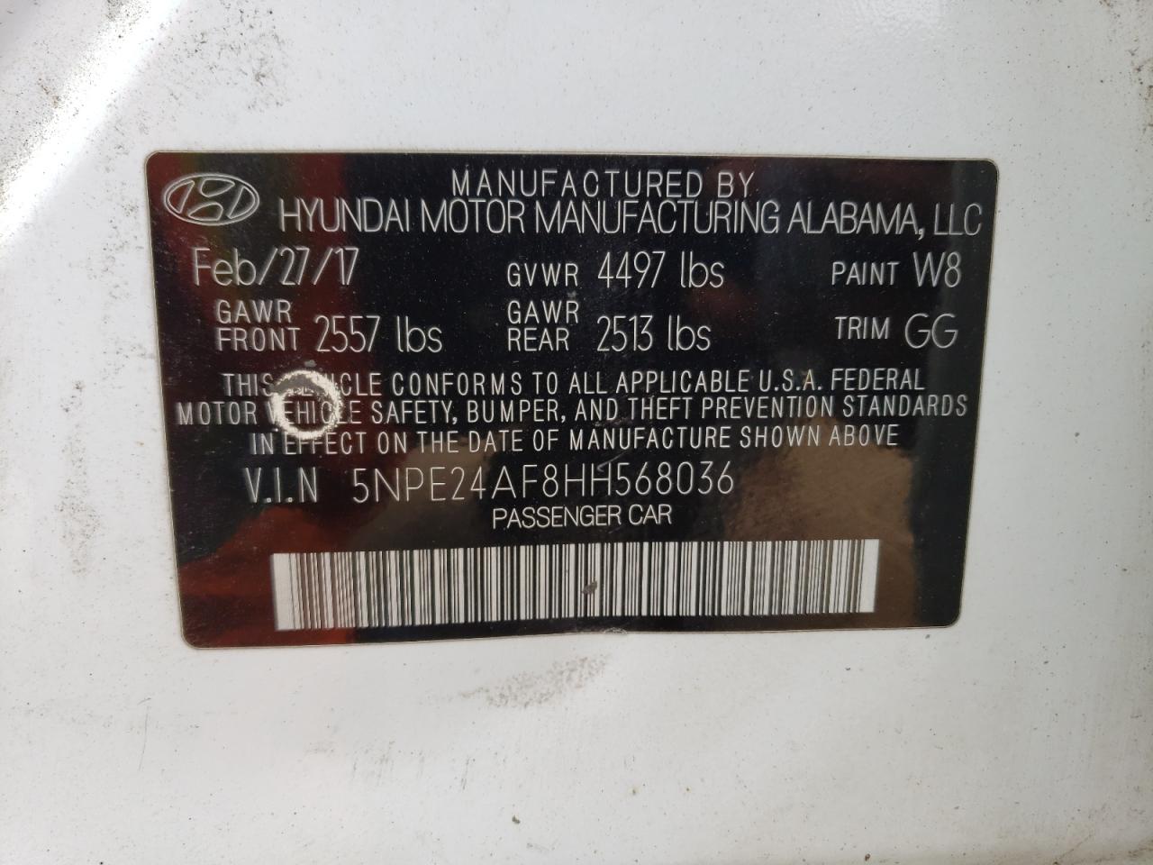 5NPE24AF8HH568036 2017 Hyundai Sonata Se