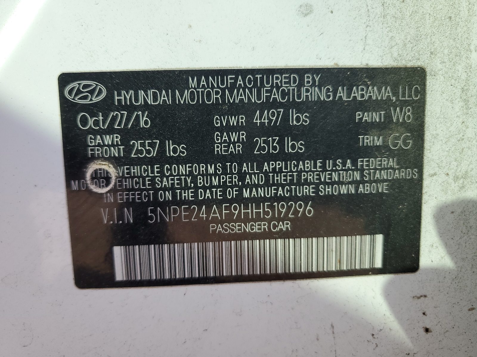 5NPE24AF9HH519296 2017 Hyundai Sonata Se