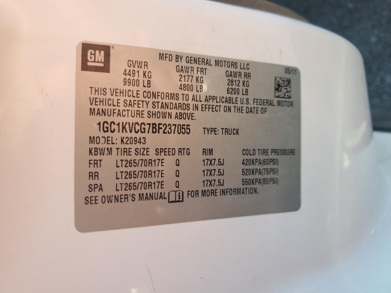 2011 Chevrolet Silverado K2500 Heavy Duty VIN: 1GC1KVCG7BF237055 Lot: 59961884