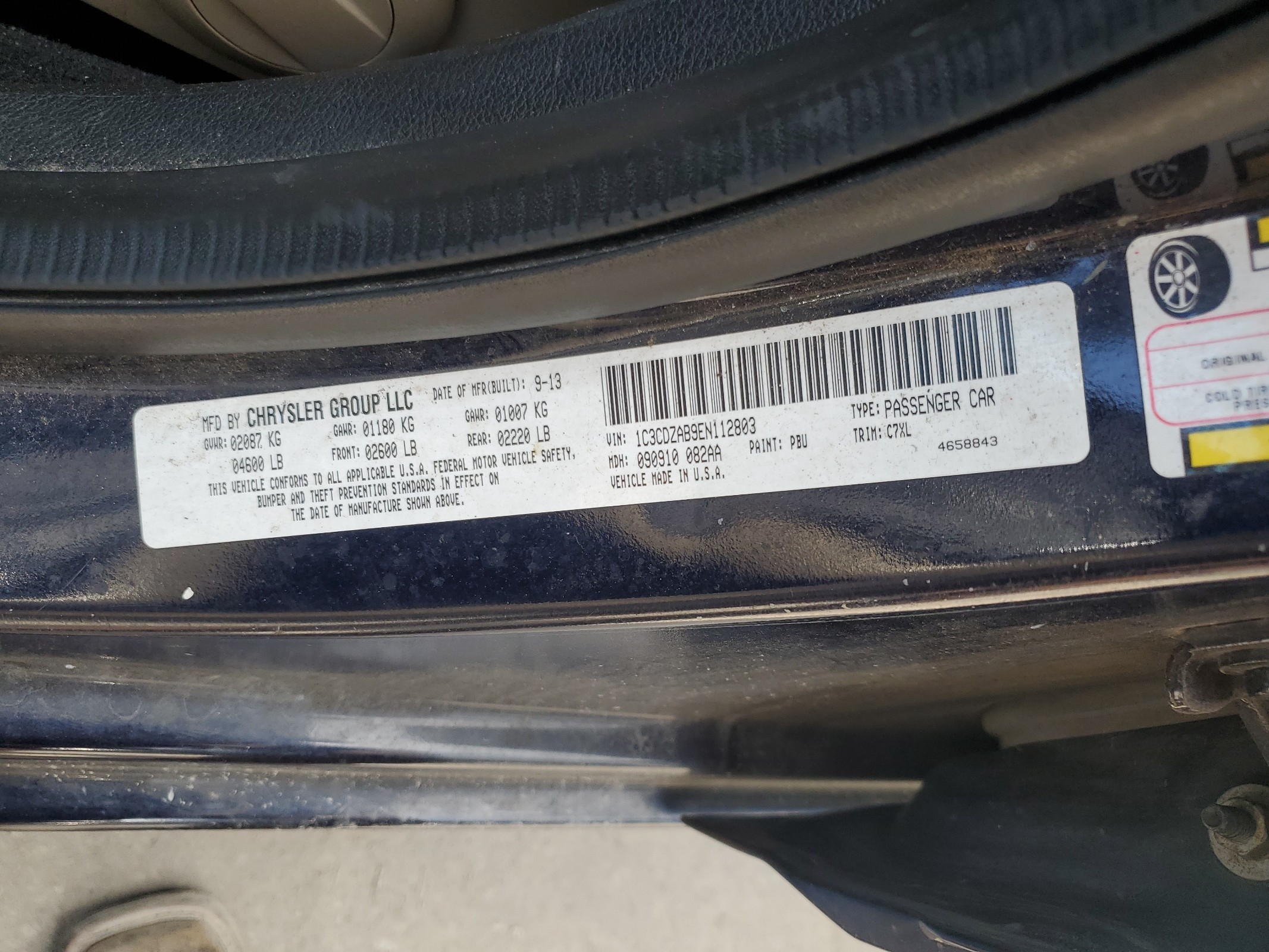 1C3CDZAB9EN112803 2014 Dodge Avenger Se