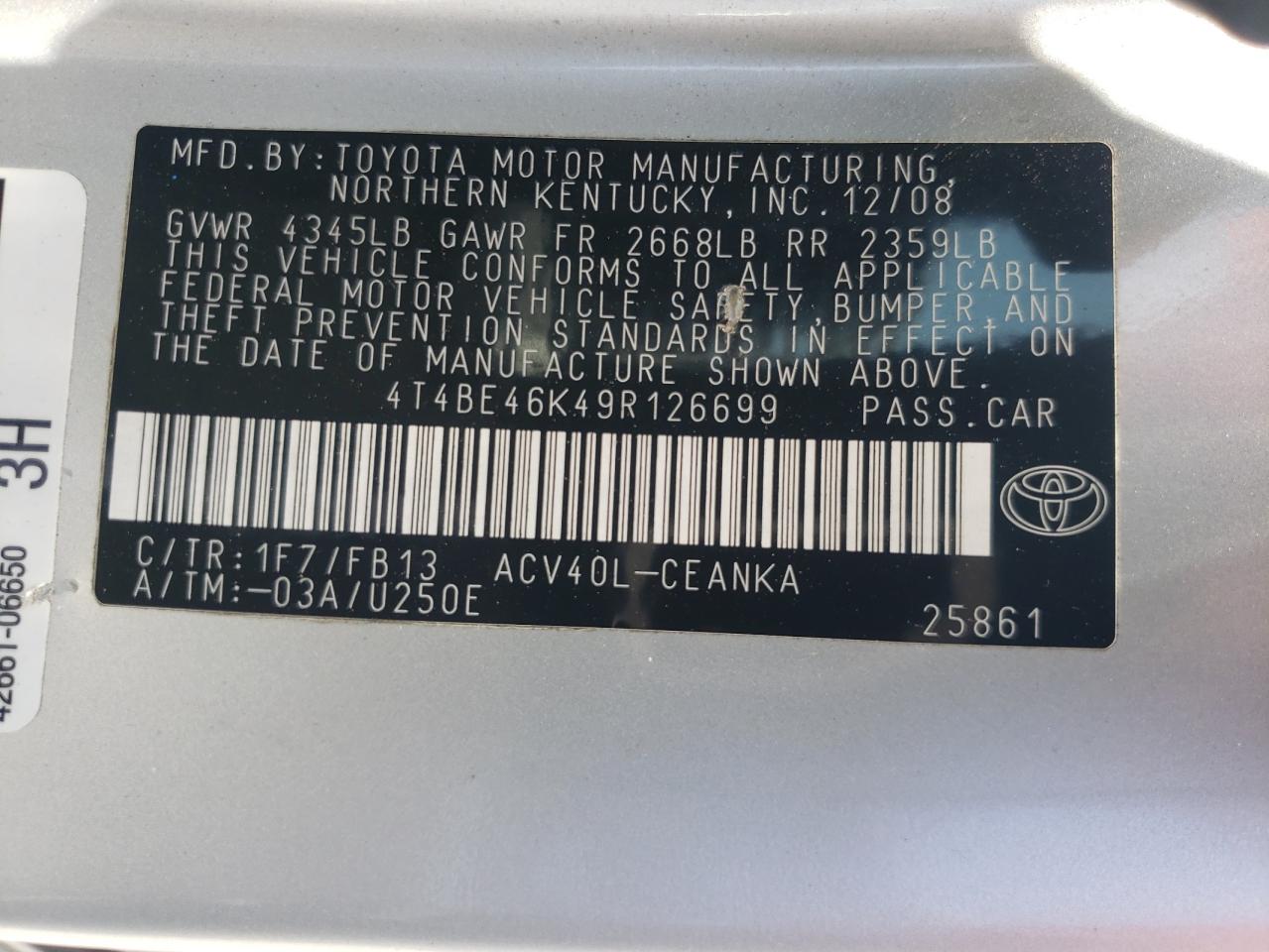 4T4BE46K49R126699 2009 Toyota Camry Base