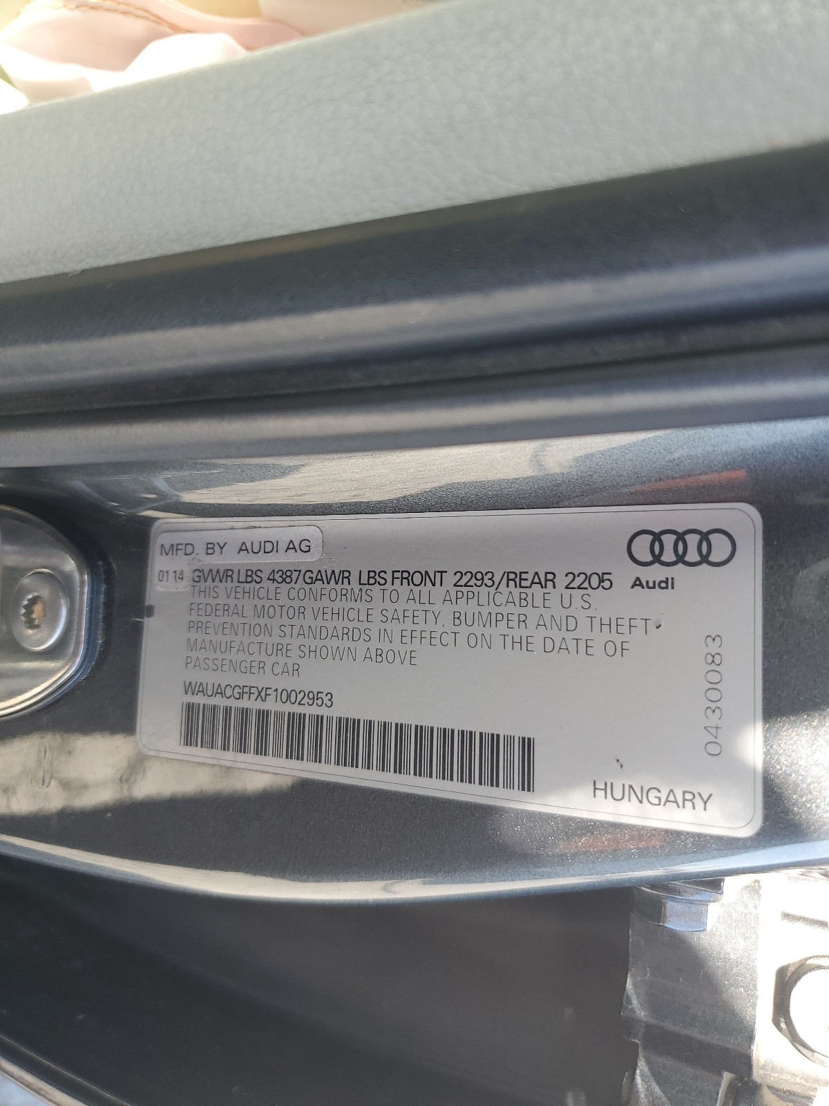 WAUACGFFXF1002953 2015 Audi A3 Premium