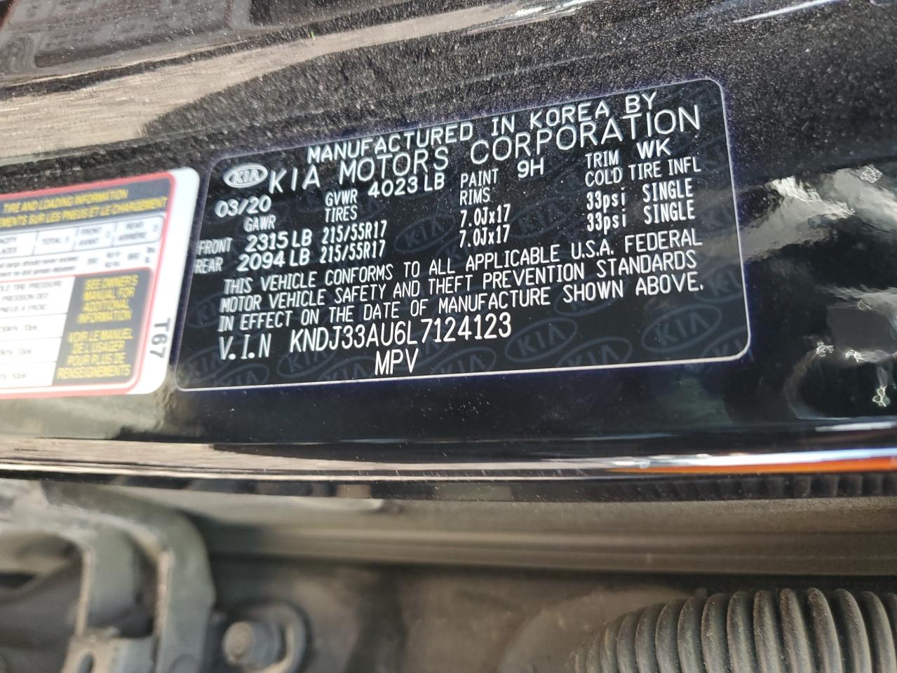 2020 Kia Soul Ex VIN: KNDJ33AU6L7124123 Lot: 60709964