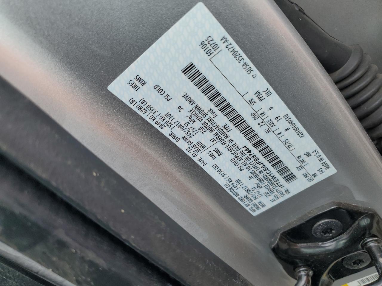 2018 Ford F150 Supercrew VIN: 1FTEW1CB6JFB87444 Lot: 57706084