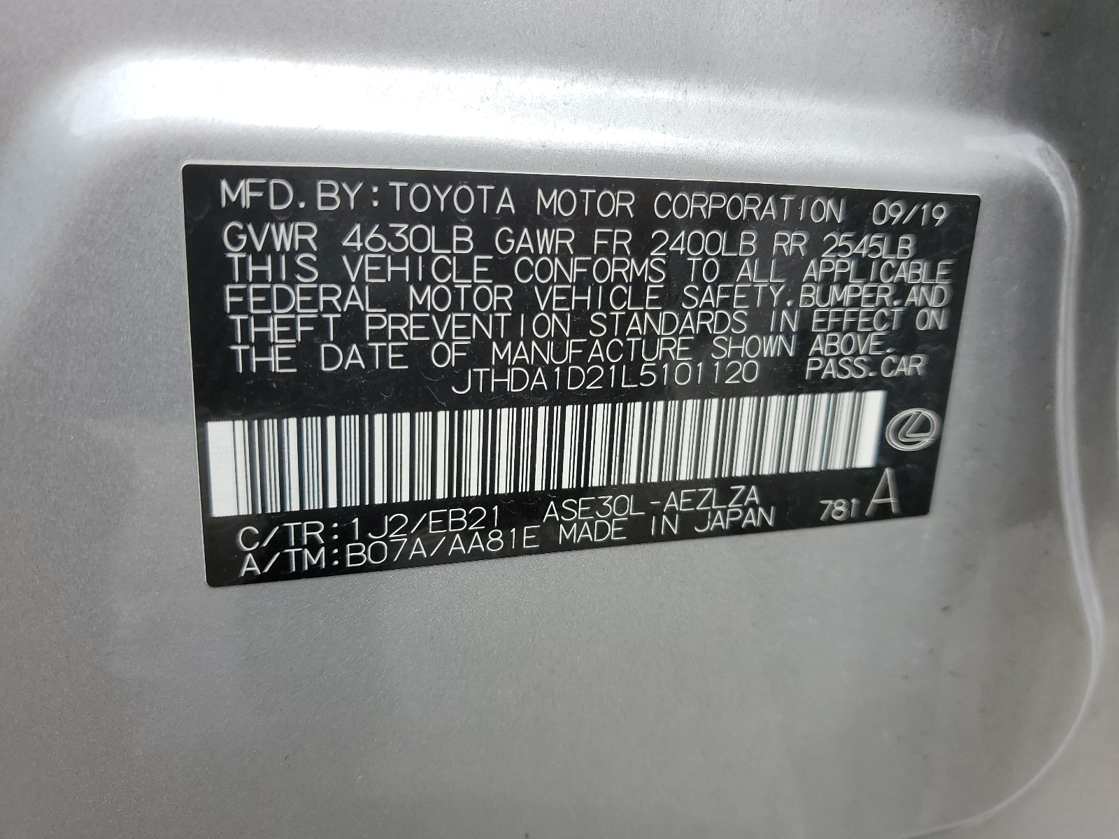 JTHDA1D21L5101120 2020 Lexus Is 300 Premium