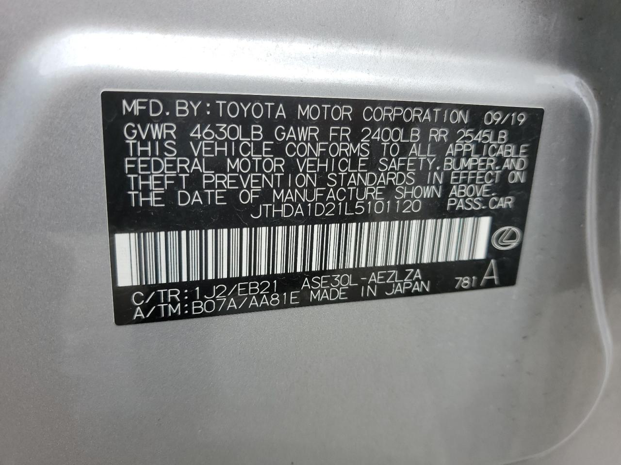 2020 Lexus Is 300 Premium VIN: JTHDA1D21L5101120 Lot: 57784654