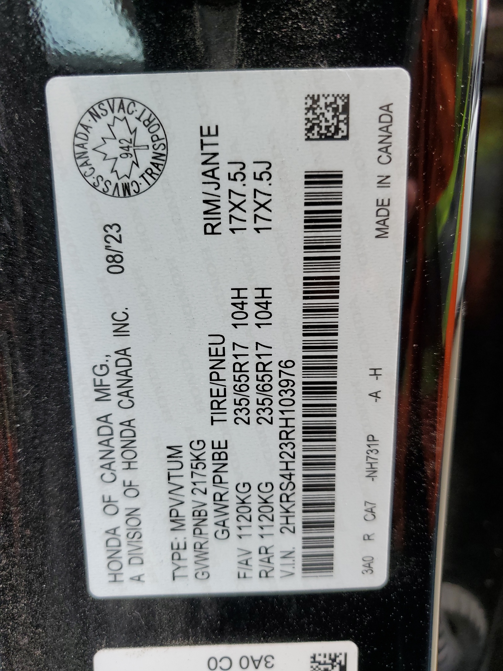 2HKRS4H23RH103976 2024 Honda Cr-V Lx