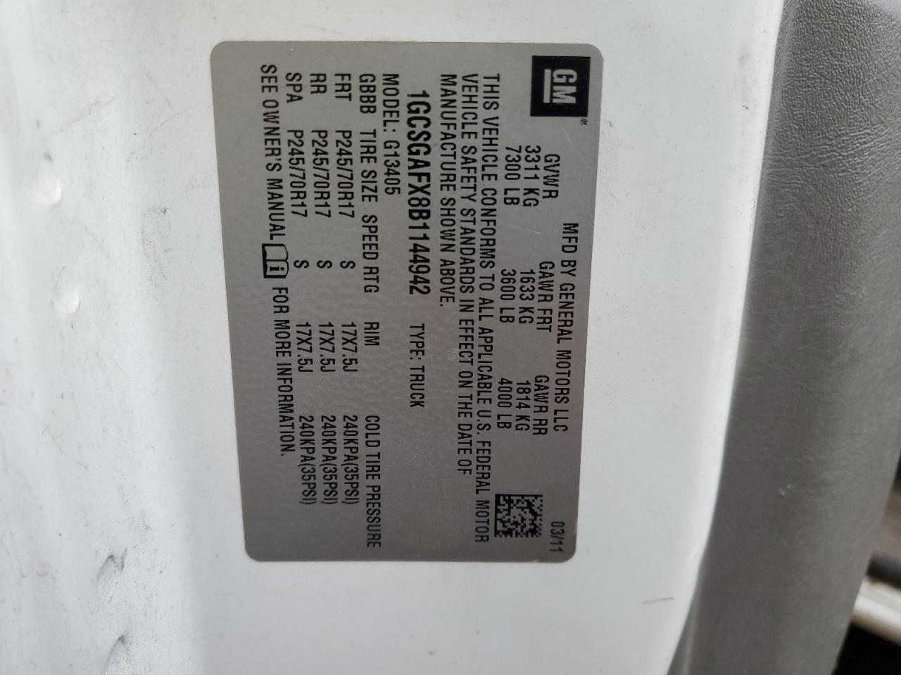 2011 Chevrolet Express G1500 VIN: 1GCSGAFX8B1144942 Lot: 56086354