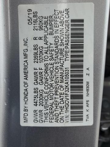 2019 HONDA ACCORD SPO 1HGCV1F32KA105031  57344594