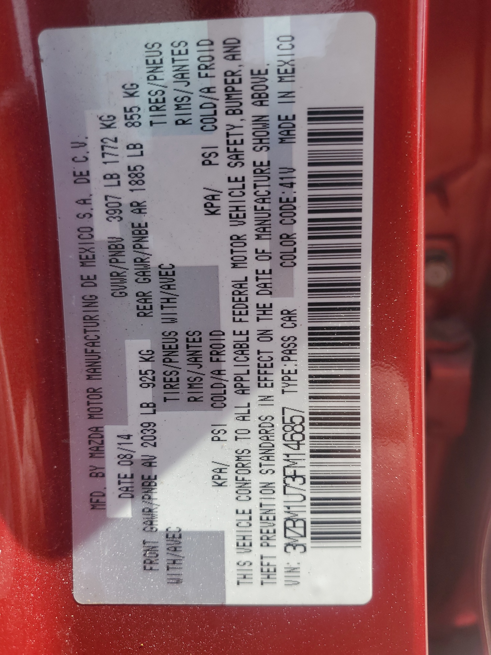 3MZBM1U73FM146857 2015 Mazda 3 Sport