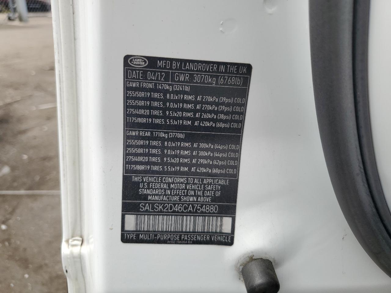 2012 Land Rover Range Rover Sport Hse Luxury VIN: SALSK2D46CA754880 Lot: 60484194