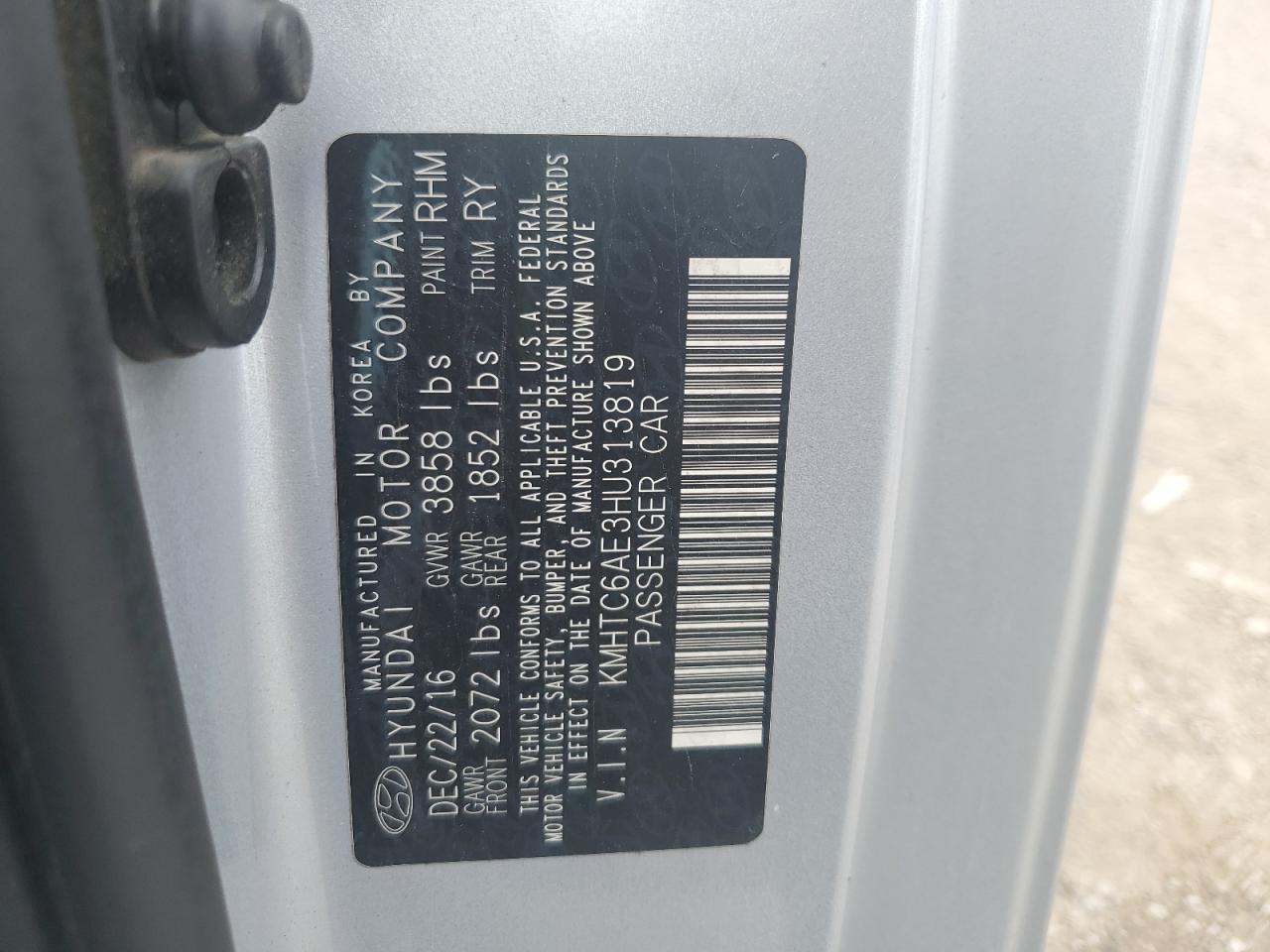 2017 Hyundai Veloster Turbo VIN: KMHTC6AE3HU313819 Lot: 59428794