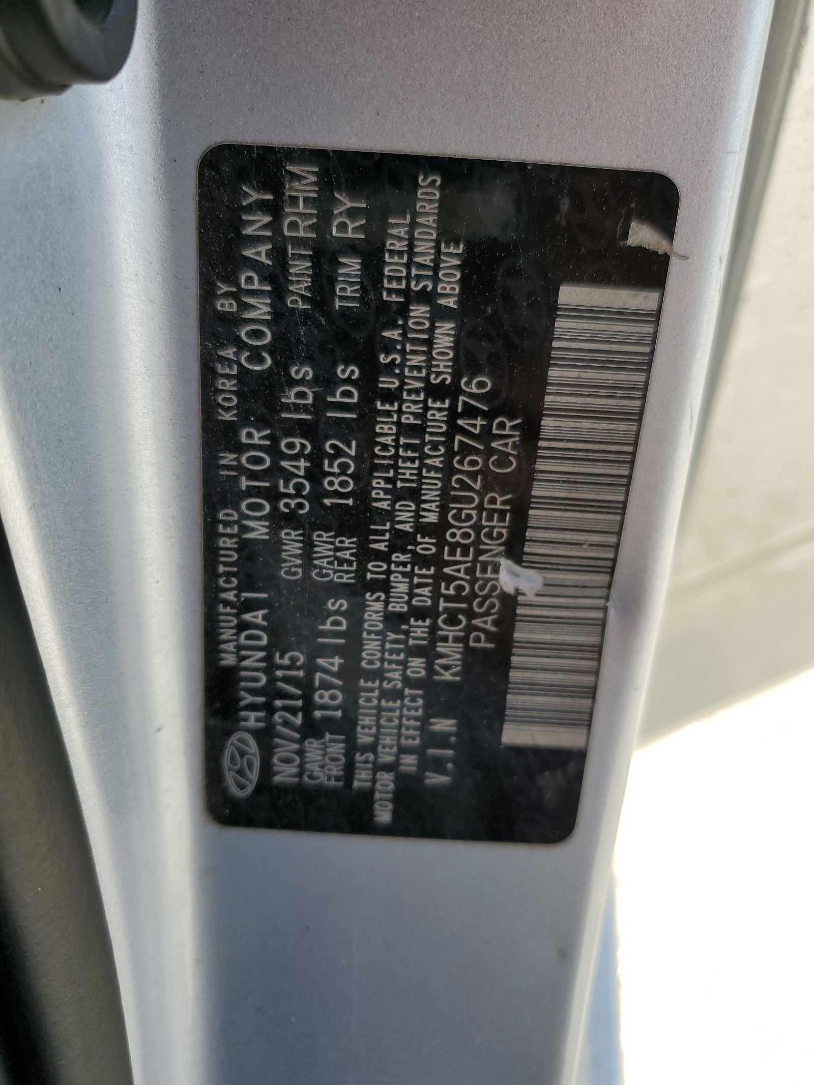 KMHCT5AE8GU267476 2016 Hyundai Accent Se