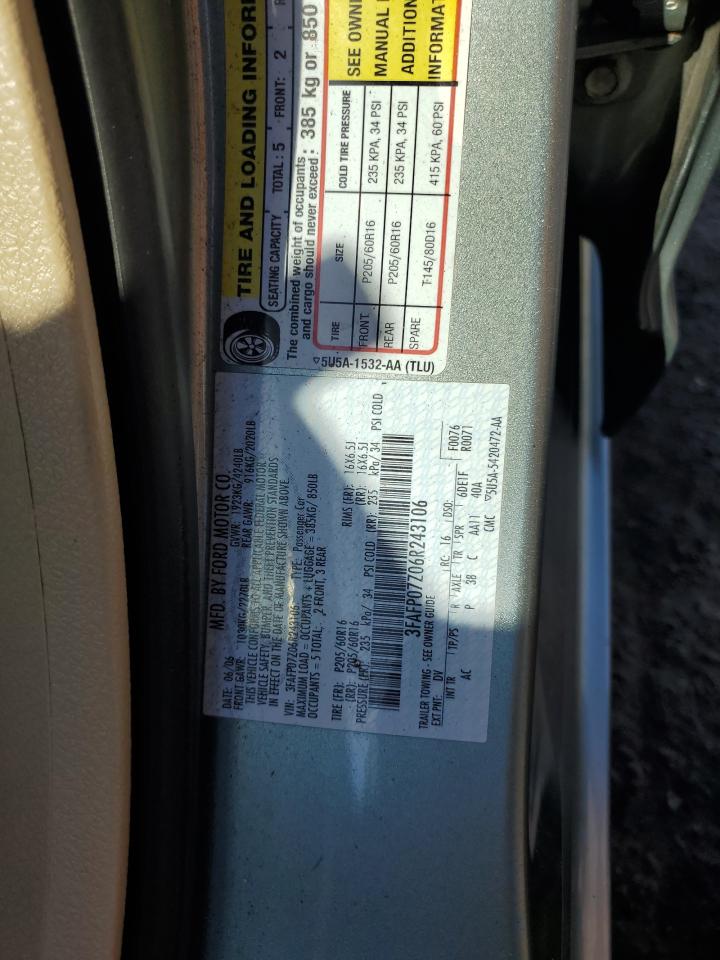 2006 Ford Fusion Se VIN: 3FAFP07Z06R243106 Lot: 61208584