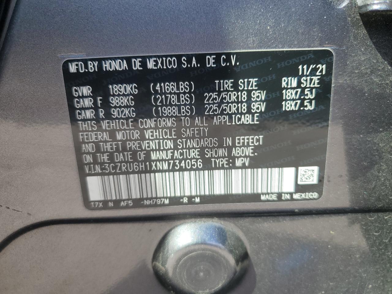 3CZRU6H1XNM734056 2022 Honda Hr-V Sport