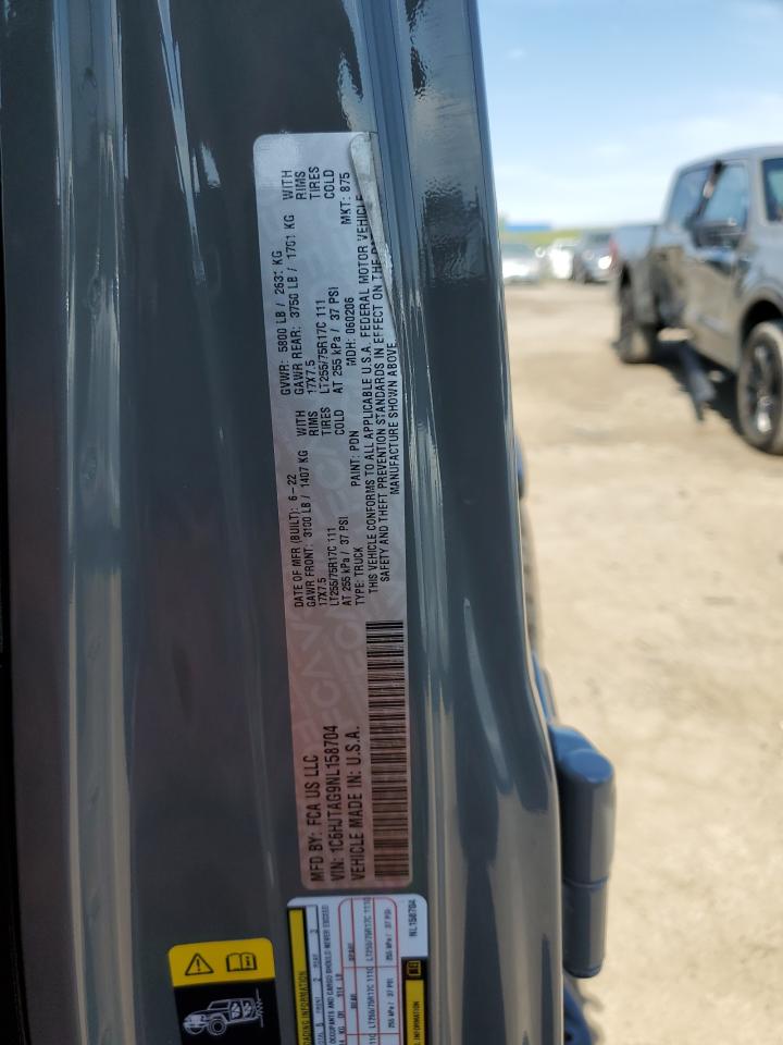 2022 Jeep Gladiator Sport VIN: 1C6HJTAG9NL158704 Lot: 58249214