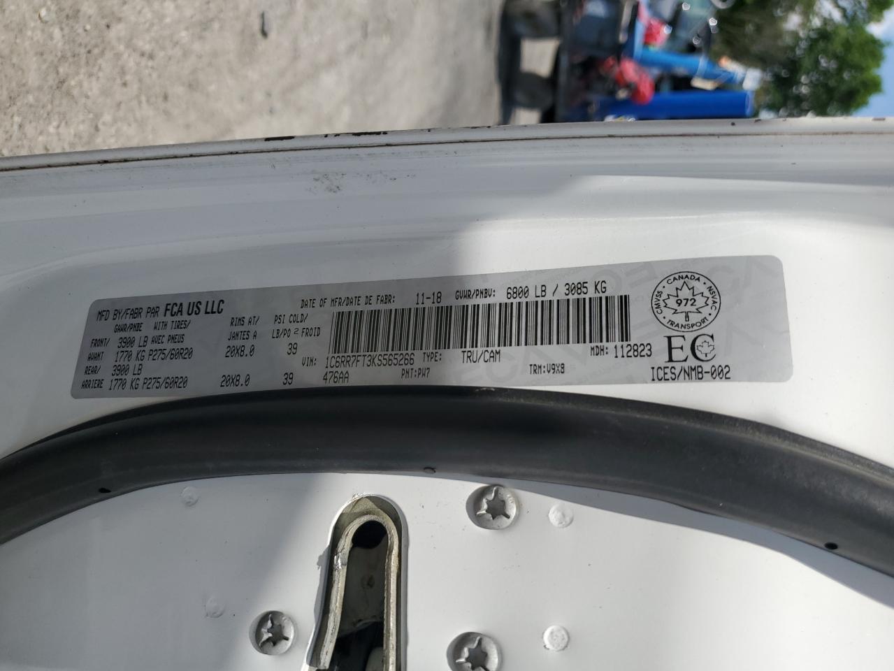 2019 Ram 1500 Classic Tradesman VIN: 1C6RR7FT3KS565266 Lot: 67869094