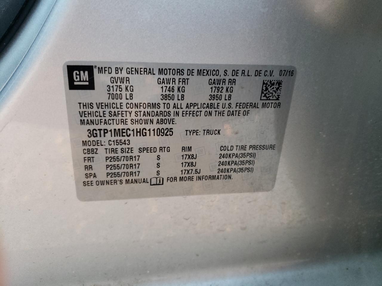 2017 GMC Sierra C1500 Sle VIN: 3GTP1MEC1HG110925 Lot: 58741744