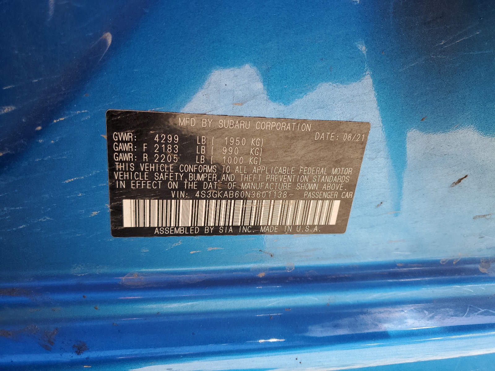 4S3GKAB60N3601138 2022 Subaru Impreza