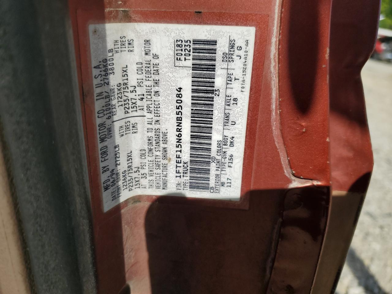 1994 Ford F150 VIN: 1FTEF15N6RNB55084 Lot: 60722814