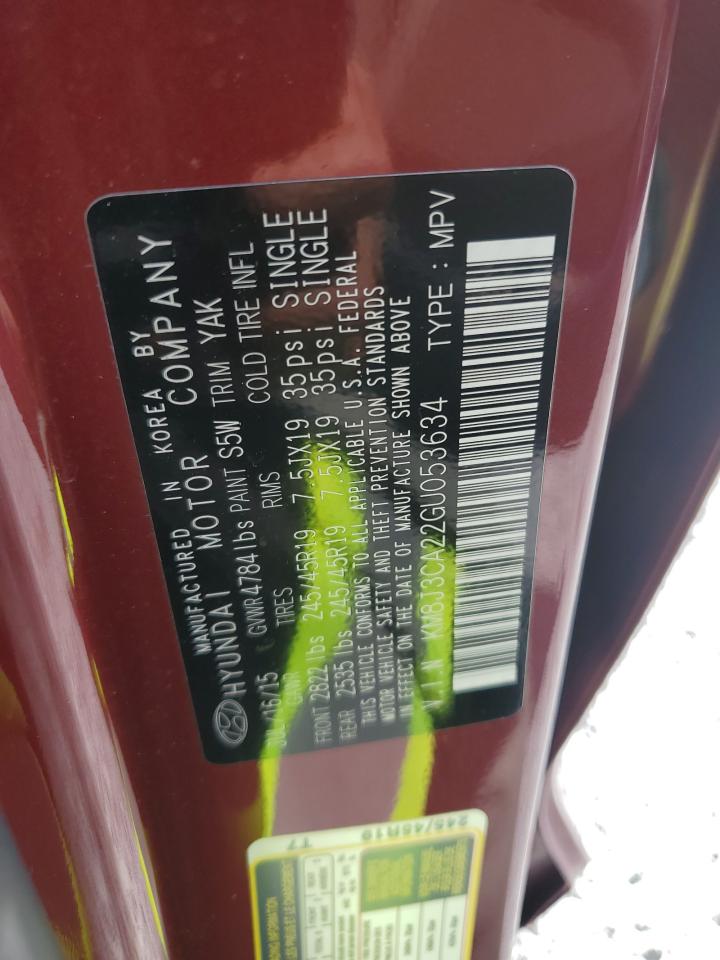 2016 Hyundai Tucson Limited VIN: KM8J3CA22GU053634 Lot: 58090924