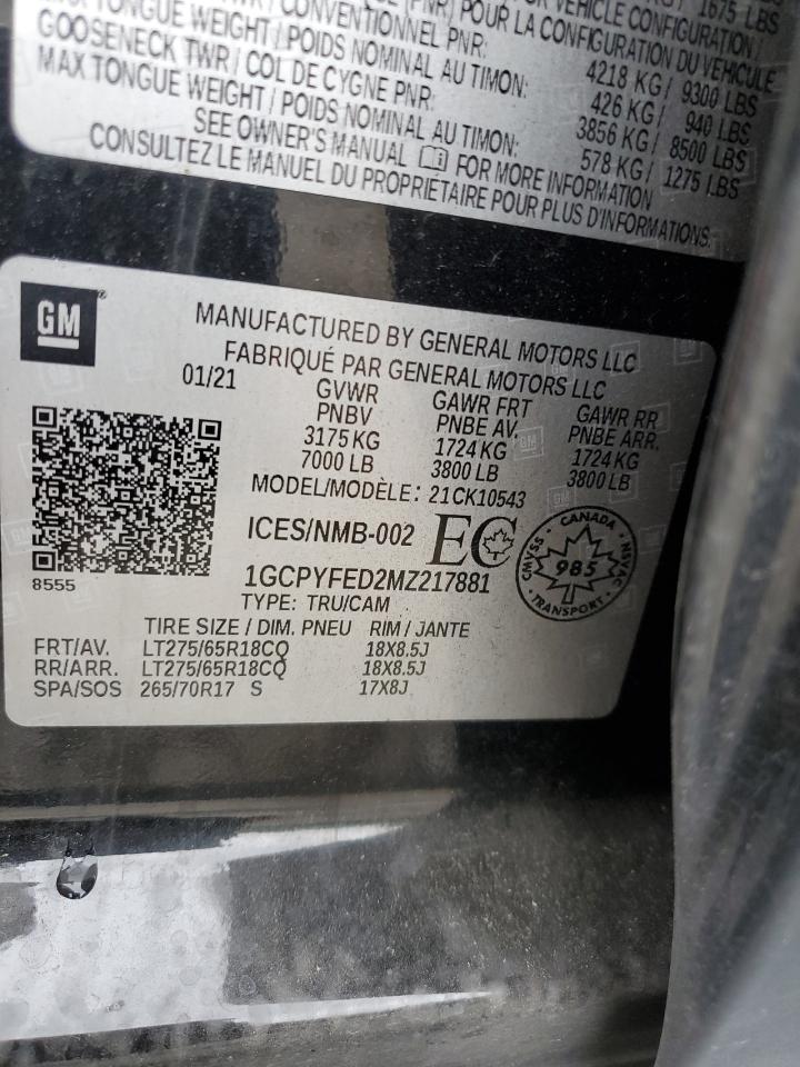 2021 Chevrolet Silverado K1500 Lt Trail Boss VIN: 1GCPYFED2MZ217881 Lot: 59321974