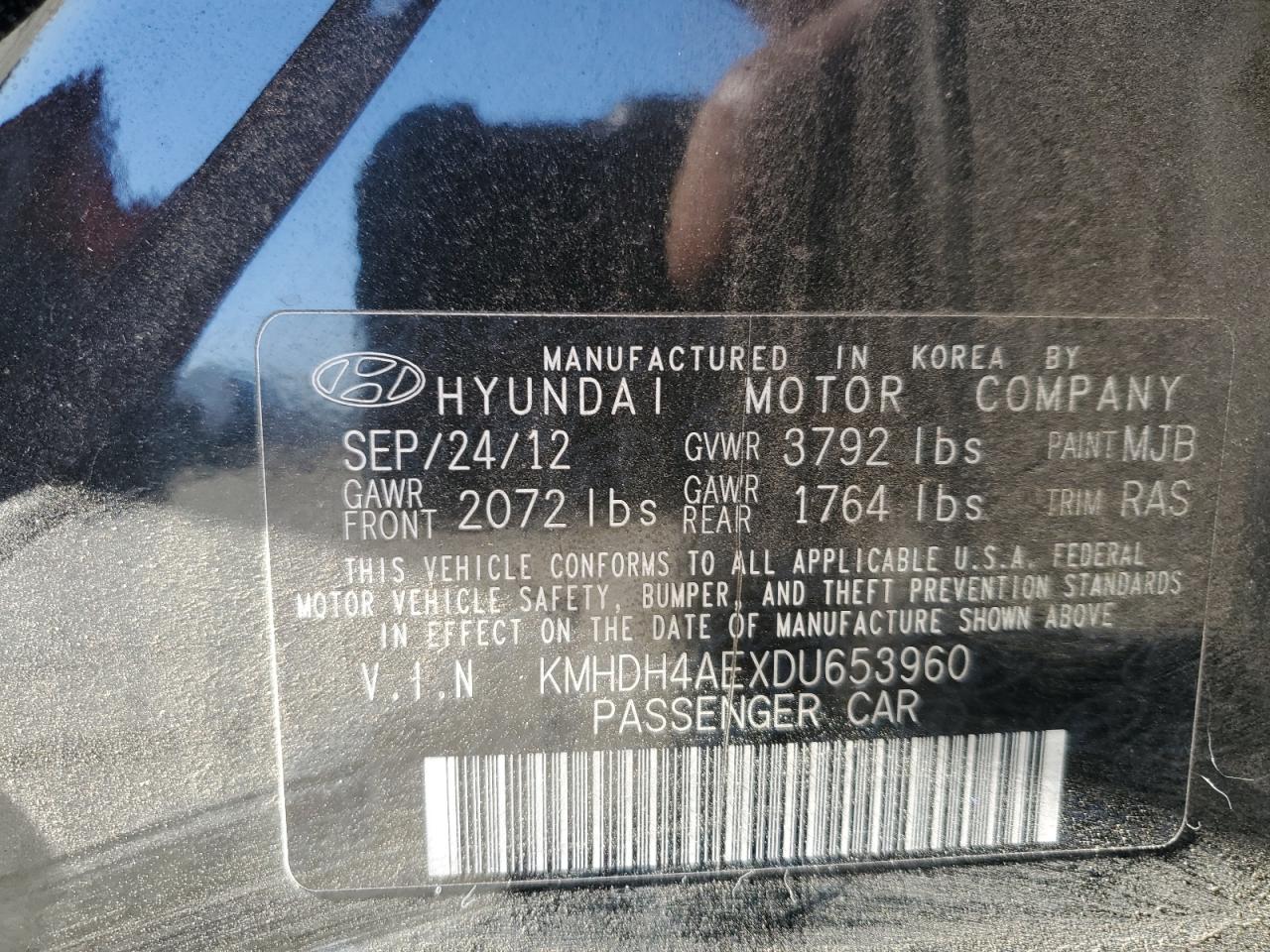 2013 Hyundai Elantra Gls VIN: KMHDH4AEXDU653960 Lot: 58164334