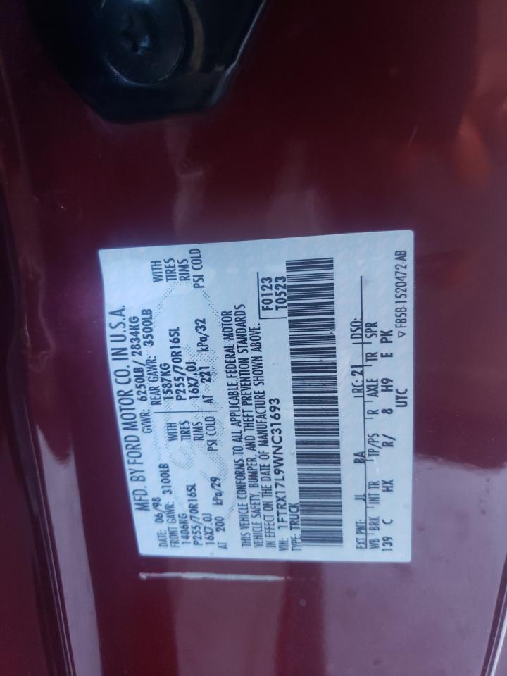 1998 Ford F150 VIN: 1FTRX17L9WNC31693 Lot: 60208344