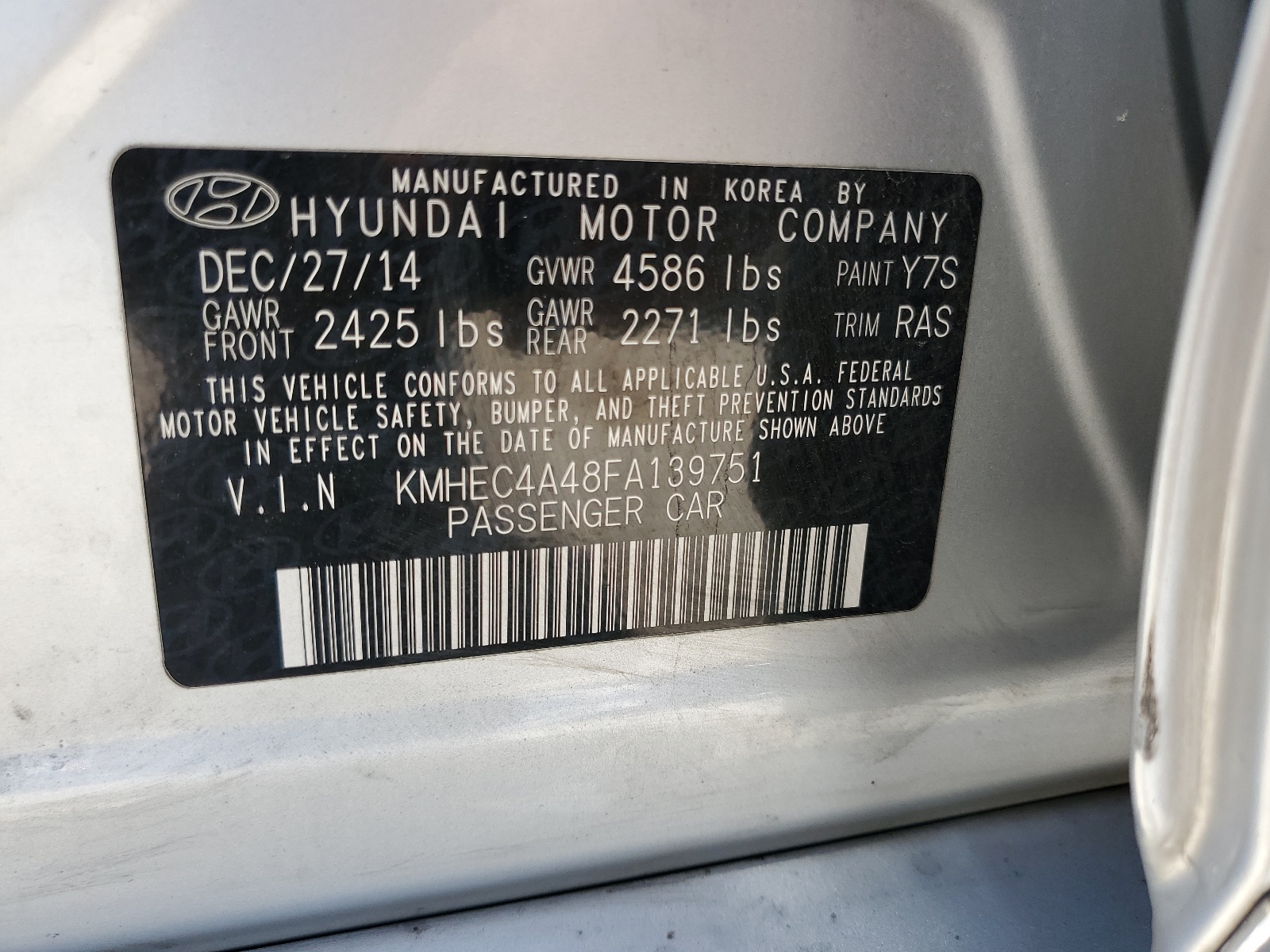 KMHEC4A48FA139751 2015 Hyundai Sonata Hybrid