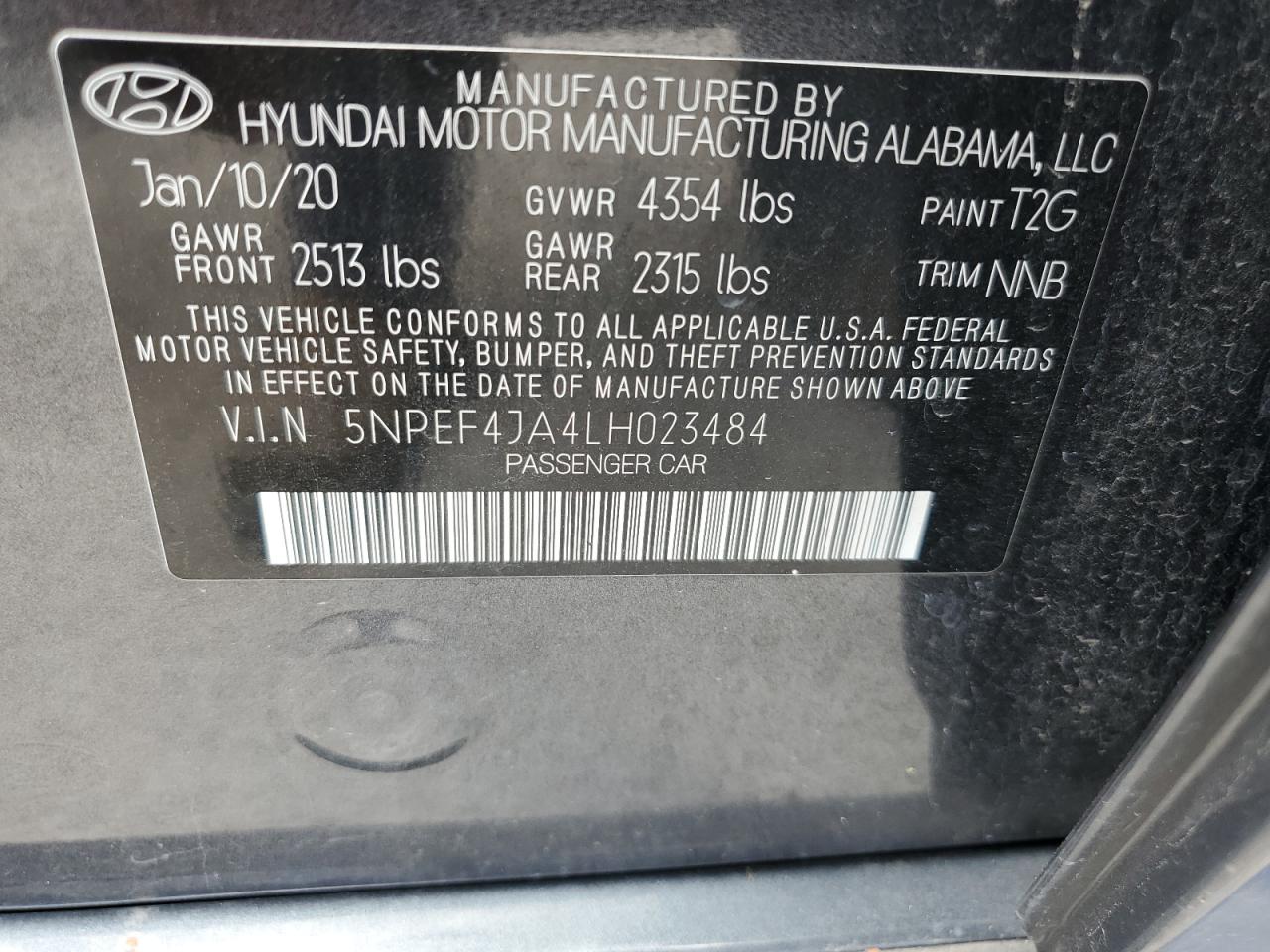 5NPEF4JA4LH023484 2020 Hyundai Sonata Sel